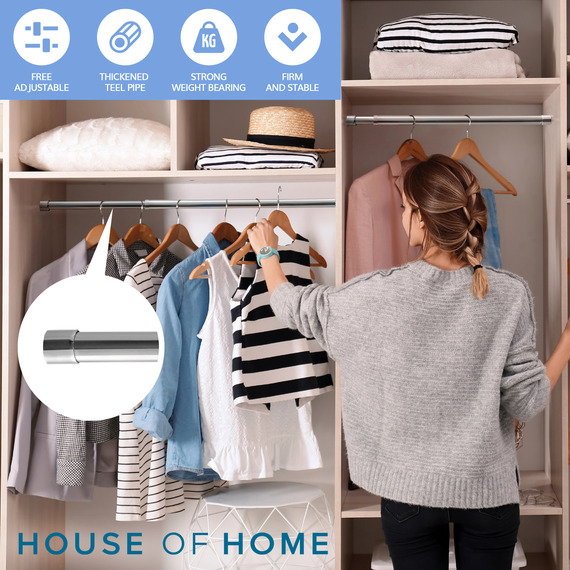 Extendable Wardrobe Rail Adjustable Multiple Sizes