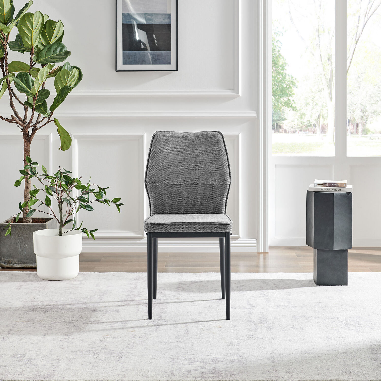 2x Riya Upholstered Fabric Kitchen Dining Chair With Black Legs - Grey