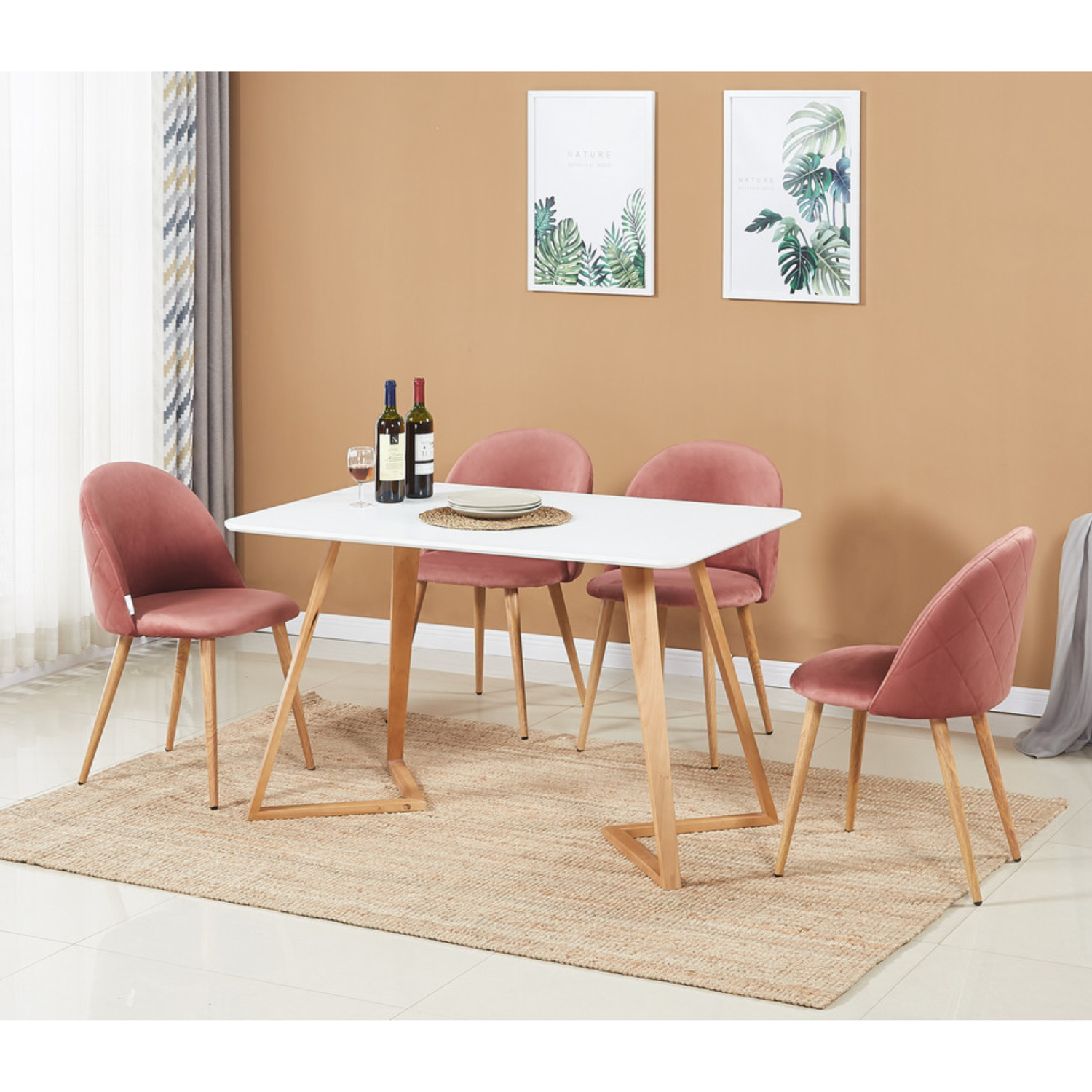 Halo Dining Table and Ghost Chair Set for 4 - Eiffel Plastic Chairs and a Rectangle Dining Table