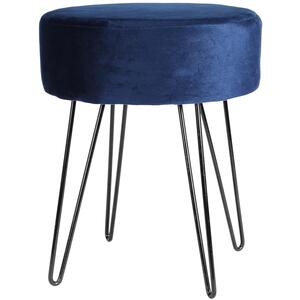 1x Round Velvet Footstool - Black Hairpin Legs
