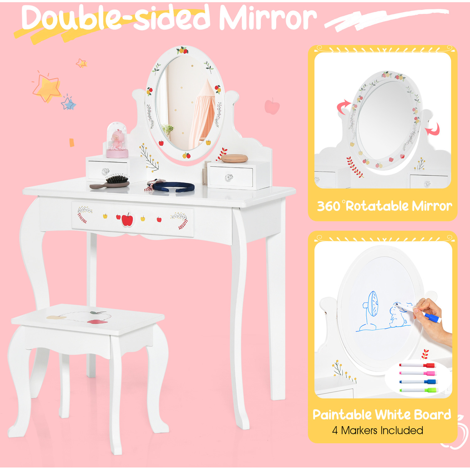 Kids Vanity Set Makeup Dressing Desk - White