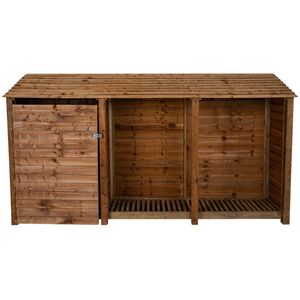 Triple Bay Wooden Garden Tool and Firewood Storage