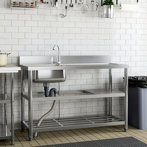 Silver Stainless Steel Sink with Shelves