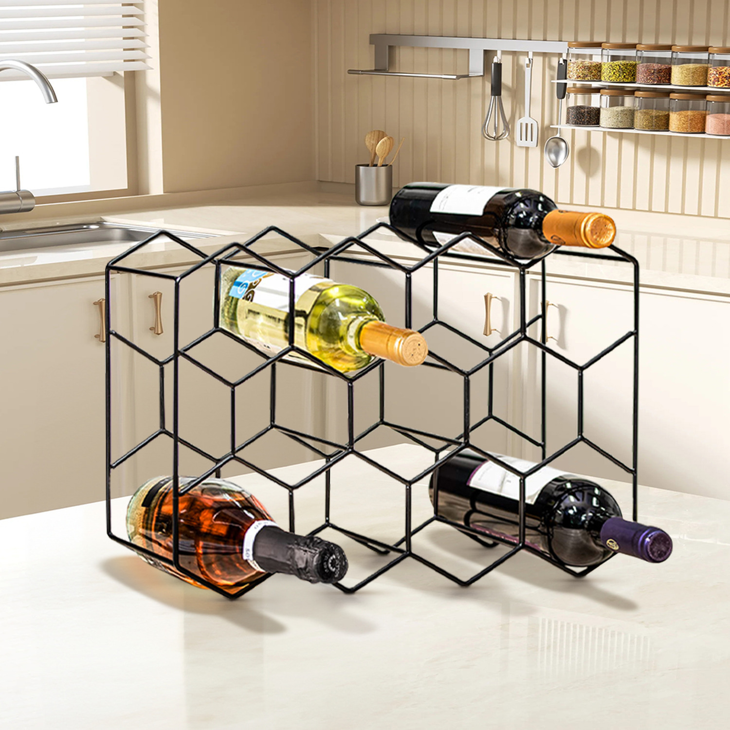 Countertop Hexagon Wine Rack - Black / 44cm