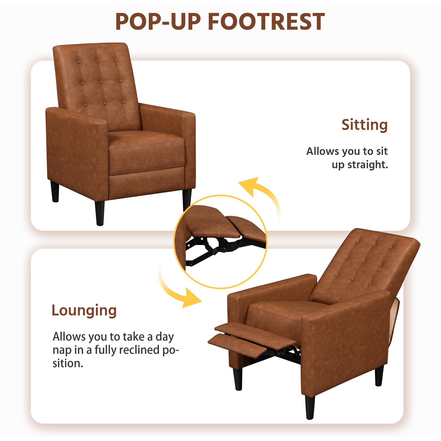 Tufted Upholstered Recliner Sofa Chair - Brown