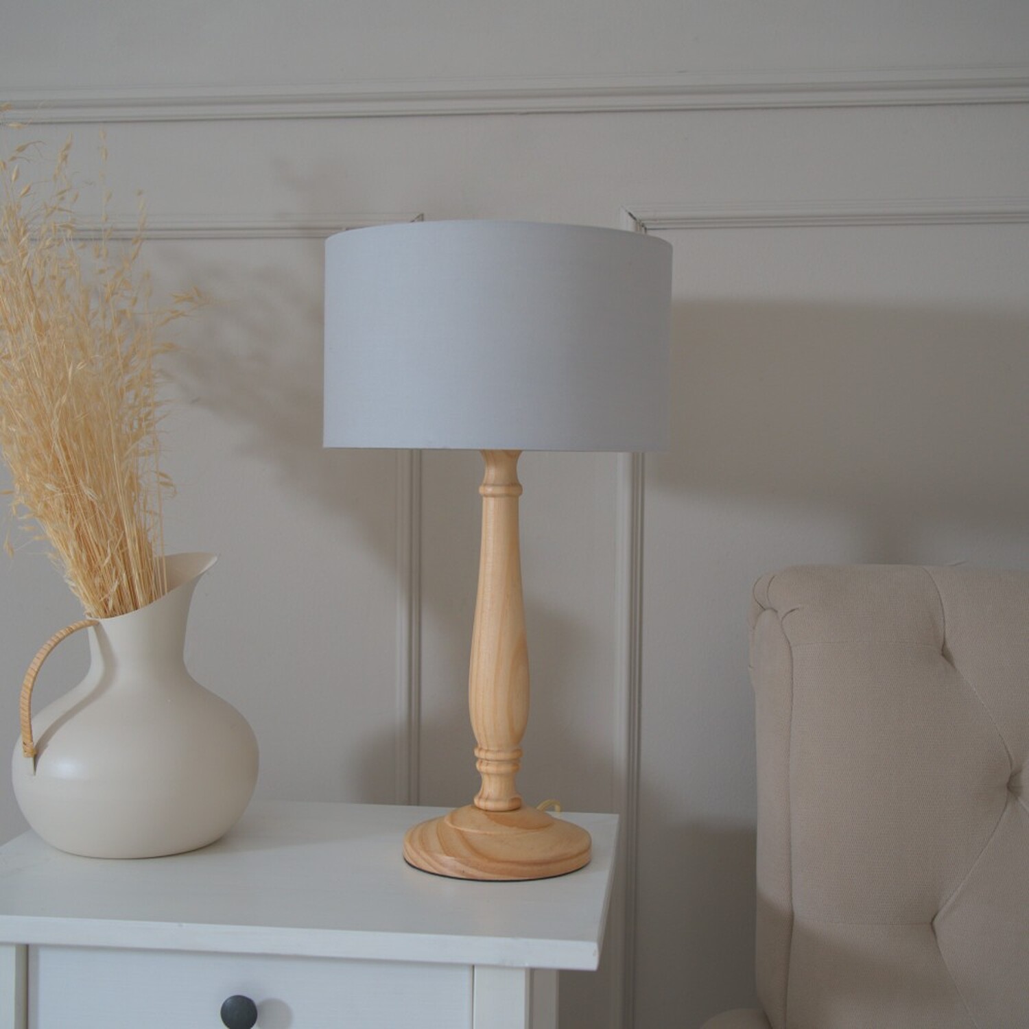 Image of Victoria Light Wood Table Lamp Drum&hellip;
