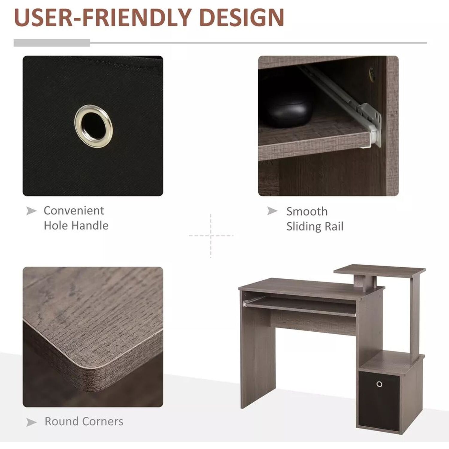 3 Level Small Home Office Desk - Grey