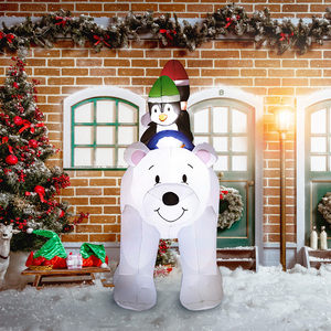 Outsunny 6.4ft Two Inflatable Penguins Riding on Polar Bear