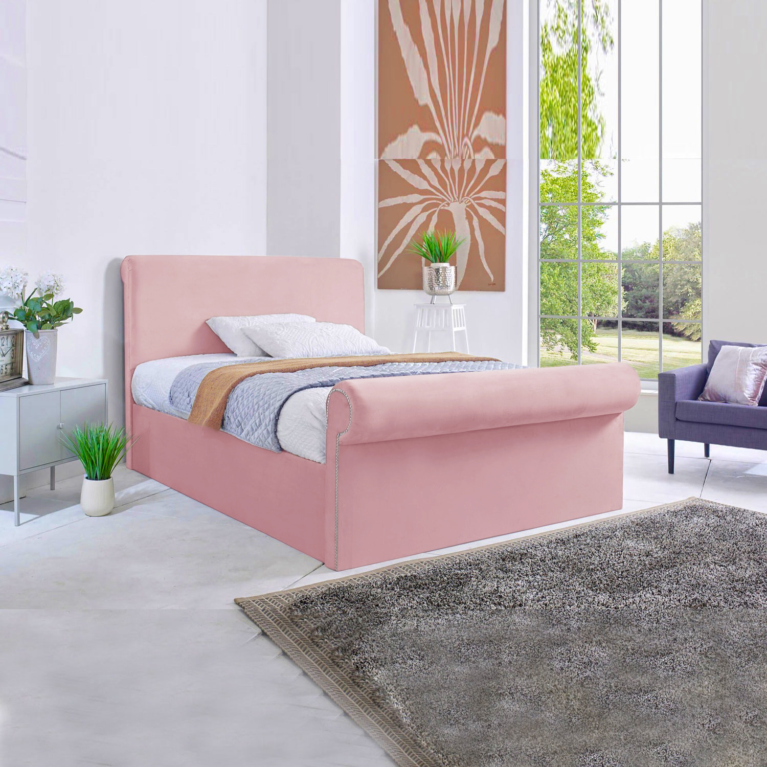 Super Sleigh Bed Frame - Pink Double