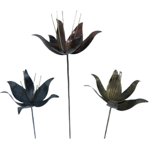 Set of 3 Metal Lilies on 100cm stick Mixed Colour