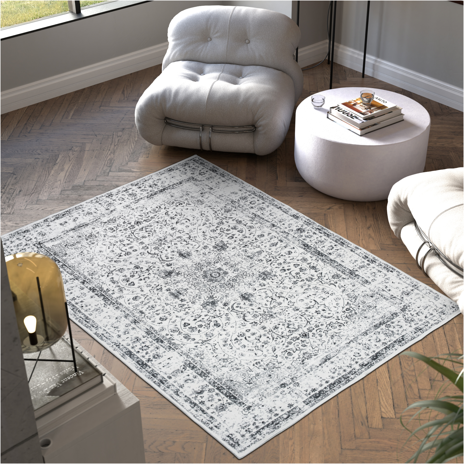 Washable Rug Aliya - oriental pattern, non-slip - Grey / 170cm