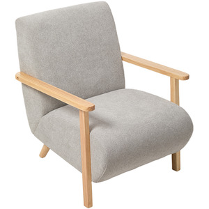 Chenille Armchair with Wooden Arms and Modern Style