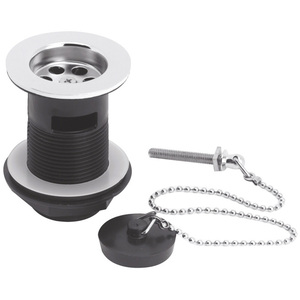 Bathroom Basin Waste with Poly Plug and Chain Chrome Black