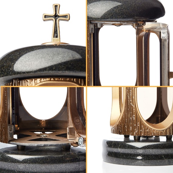 Memorial Lantern with Cross - Round Granite Tribute Lantern