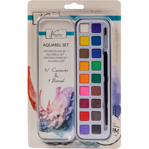 Aquarel 18 Colour Paint Set and 1 Brush In Tin Box