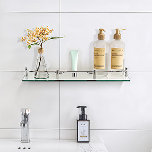 Bathroom Storage Wall Shelf Tempered Glass Organizer