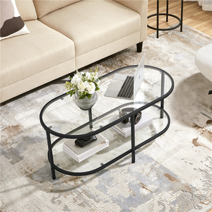Yaheetech Modern Clear Glass Oval Coffee Table