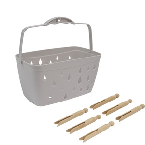 Plastic Peg Basket with 48 Wooden Dolly Pegs