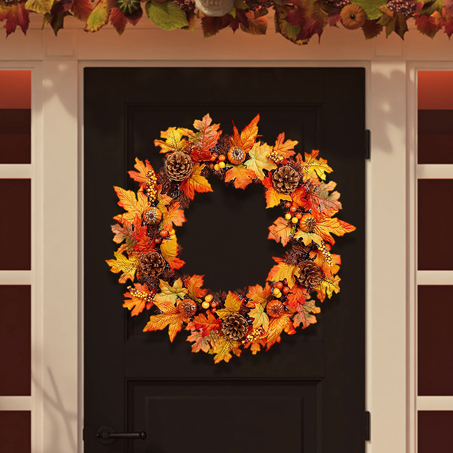Lifeideas Artificial Maple Leaf Wreath - Orange