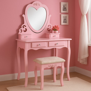Pink Love Heart Dressing Table With Mirror and Stool shot 10954326