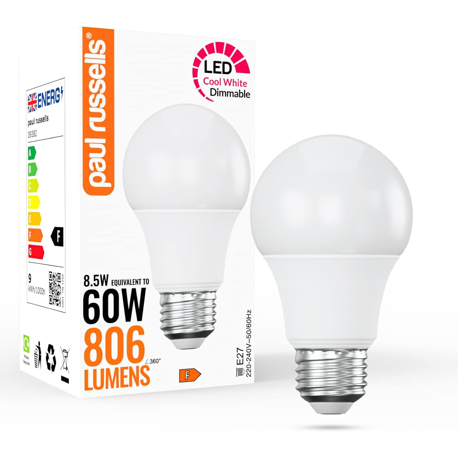 Image of 8.5W LED GLS Dimmable, E27, 806lm,&hellip;