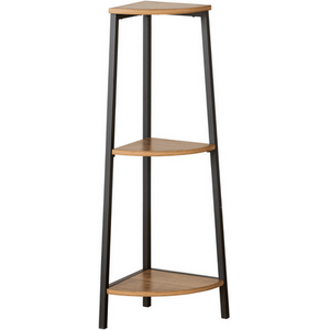 Locastra Mango Wood Effect and Black Metal Corner Bathroom Shelf Stand