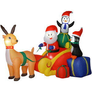 Outsunny Christmas Inflatable Santa on Sleigh Reindeer and Penguin