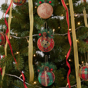 Set of 9 Fabric-Wrapped Christmas Foam Baubles