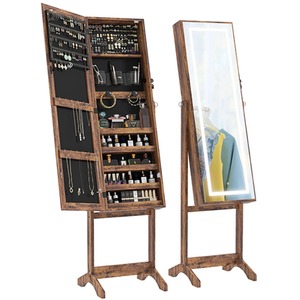 Free Standing Mirror Lockable Jewellery Cabinet 360 Swivel with LED Lights