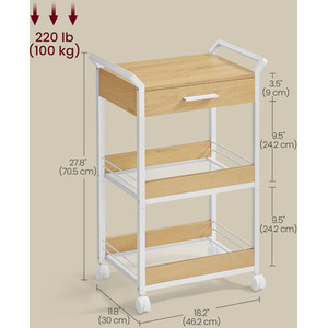 3-Tier Rolling Storage Cart with Lockable Castors and Drawer
