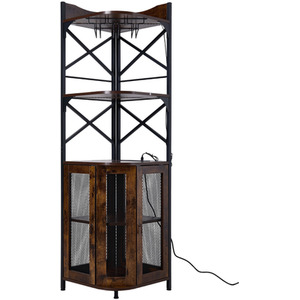 Dark Brown & Black / Dark Brown & Black 5-Tier Corner Bar Cabinet with Built-In Power Outlet shot 11674079