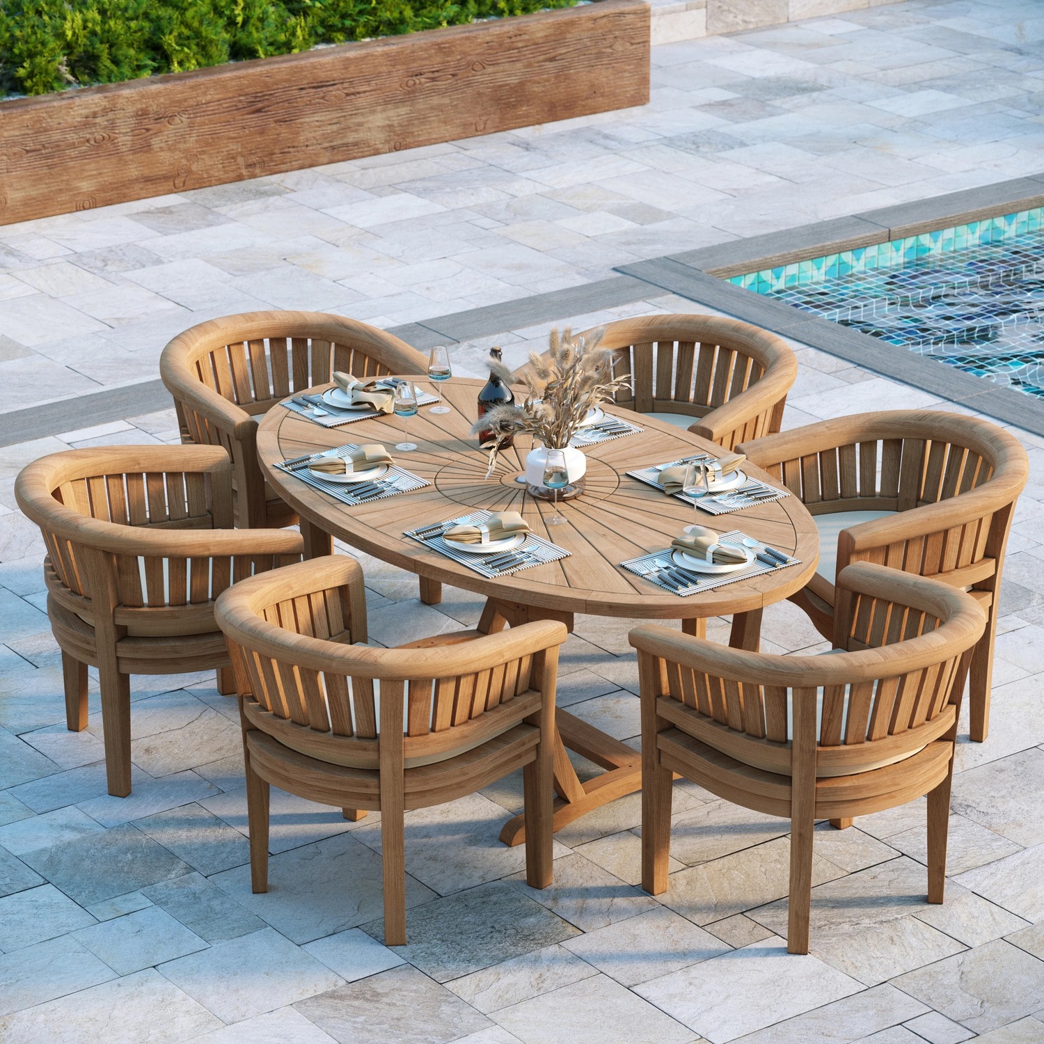 Beaulieu Teak Garden Dining Table And 6 Seat Chair Set - Teak Table 6 Chairs With Cream Cushions