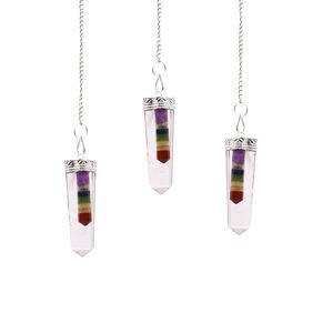 Crystal 7 Chakra Bounded Thin Point Flat Pendant MultiColor