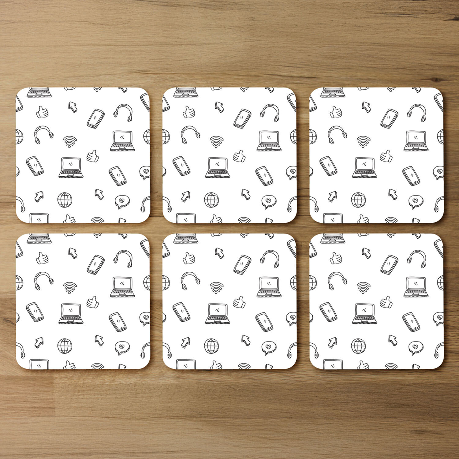 Internet Related Doodle Pattern Coaster - Black