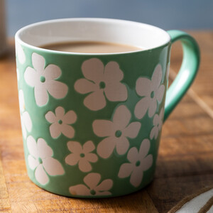 Mikasa Wax Resist Blue Flower Stoneware Mug, Floral Cup, 360ml