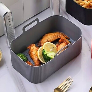 2 x Grey Silicone Air Fryer Liner Rectangle Slim Reusable 19.5 x 11.5cm