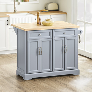Kitchen Rolling Island with Extendable Rubber Wood Worktop