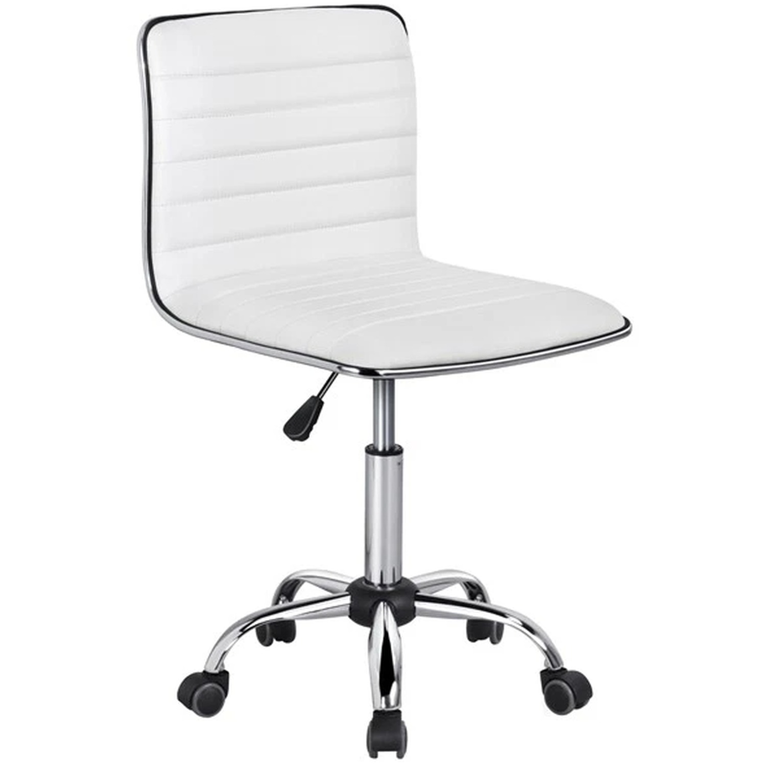 Armless Pu Leather Swivel Desk Chair - White