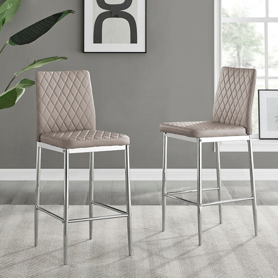 Milan Bar Stools Faux Leather Silver Leg x2