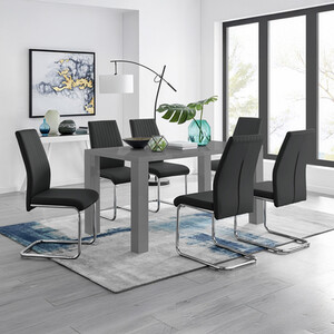 Pivero Grey High Gloss Dining Table and 6 Lorenzo Dining Chairs