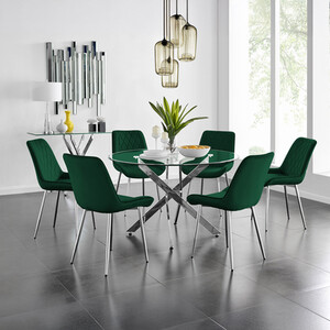 Novara Round Dining Table With Six Pesaro Silver Leg Chairs