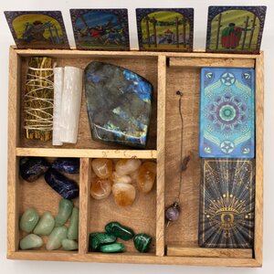 Four Section Tarot Box with Card Holder Crystal Storage