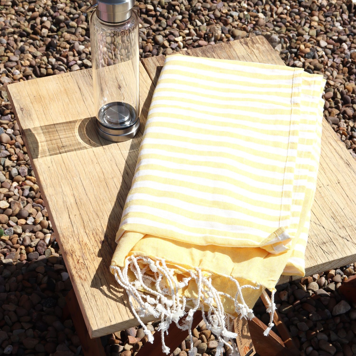 Sunny Yellow Cotton Pareo Towel Handcrafted Indian Wrap - Yellow