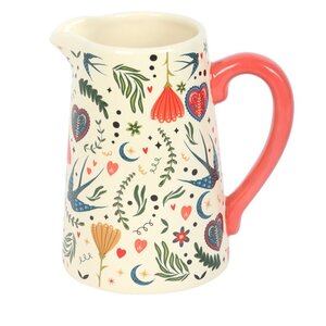 Folk Floral Ceramic Flower Jug Rustic Home Decor Gift