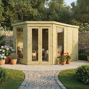 11ft x 7ft Wooden Corner Summerhouse with Side Shed