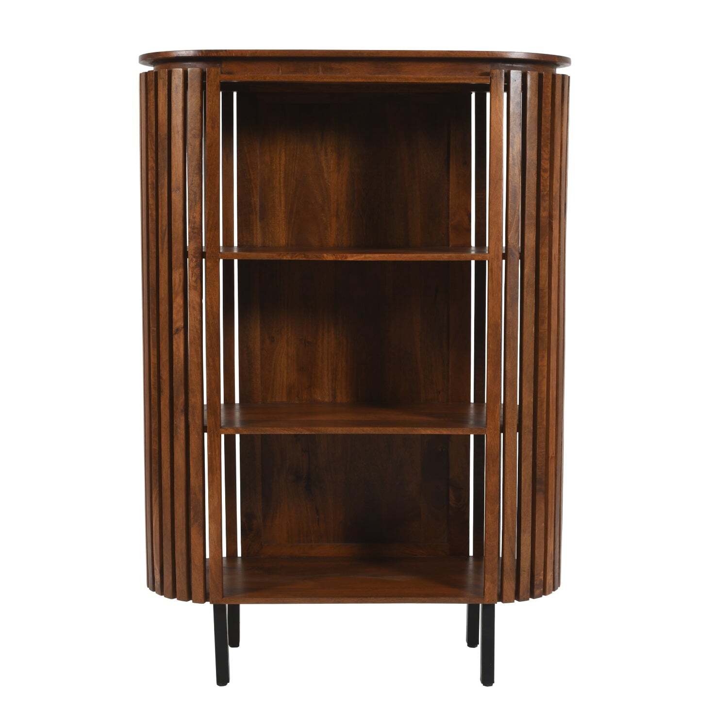 Birmingham Slatted Mango Wood Bookcase, Satin Walnut-Effect Finish - Brown