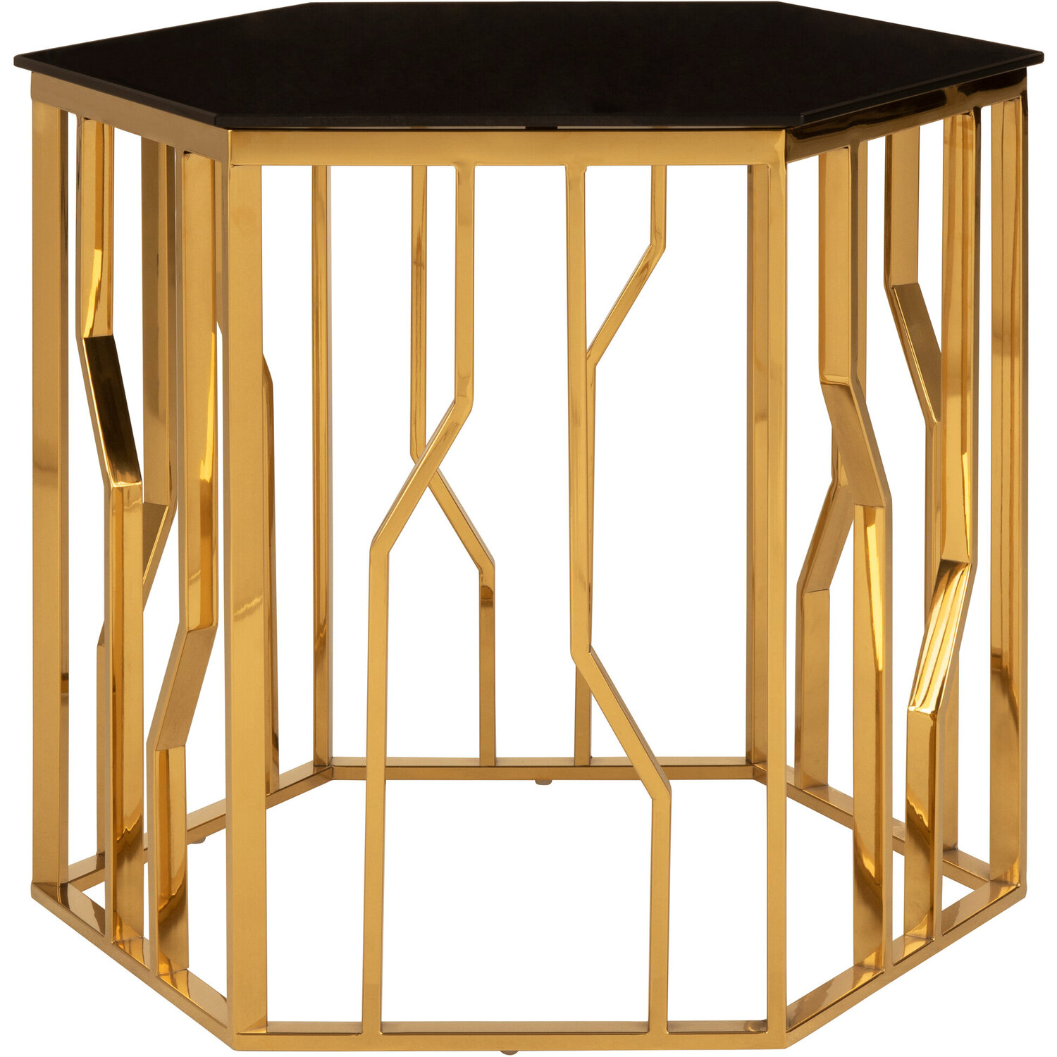 Alvaro Gold and Black Hexagonal Side Table - Gold