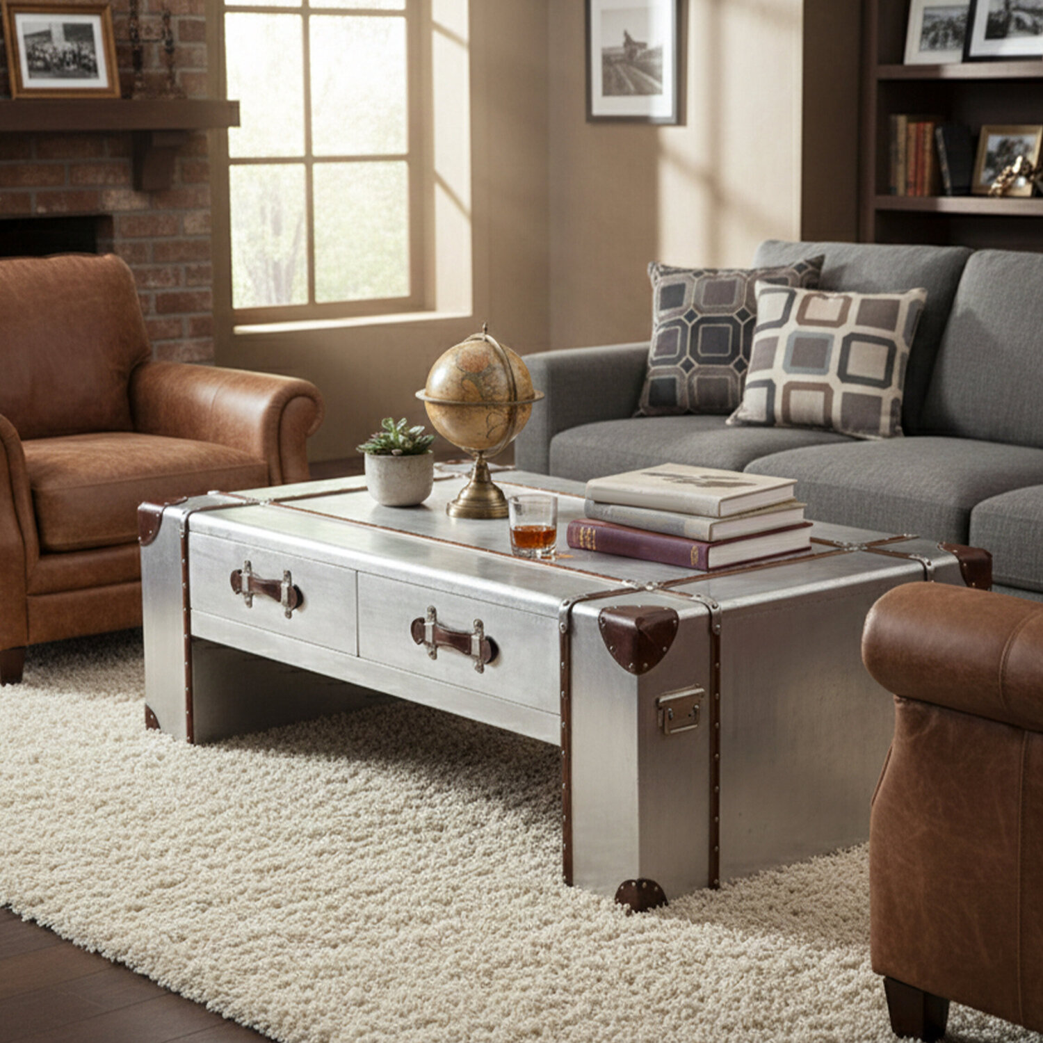 Avro Coffee Table with 2 Drawers - Silver