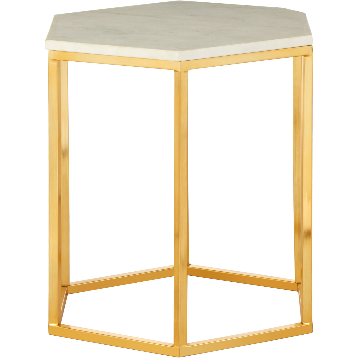 Templar White Marble And Gold Hexagonal Side Table - Gold