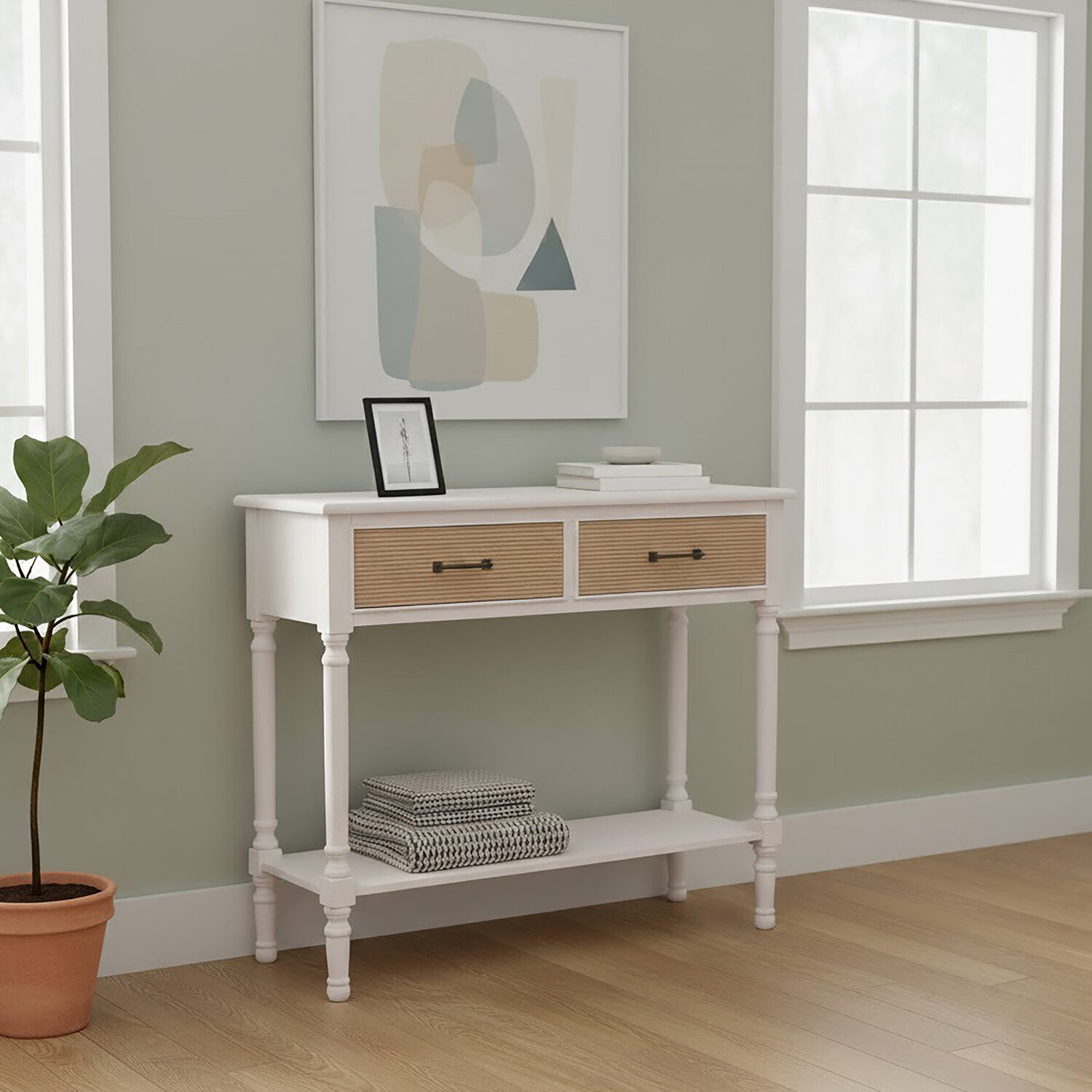 Heritage 2 Drawers White Console Table - White